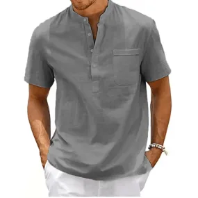 🔥 Men’s Cotton Linen Henley Shirt – Casual, Vintage & Stylish Beach Top! 👕🌊