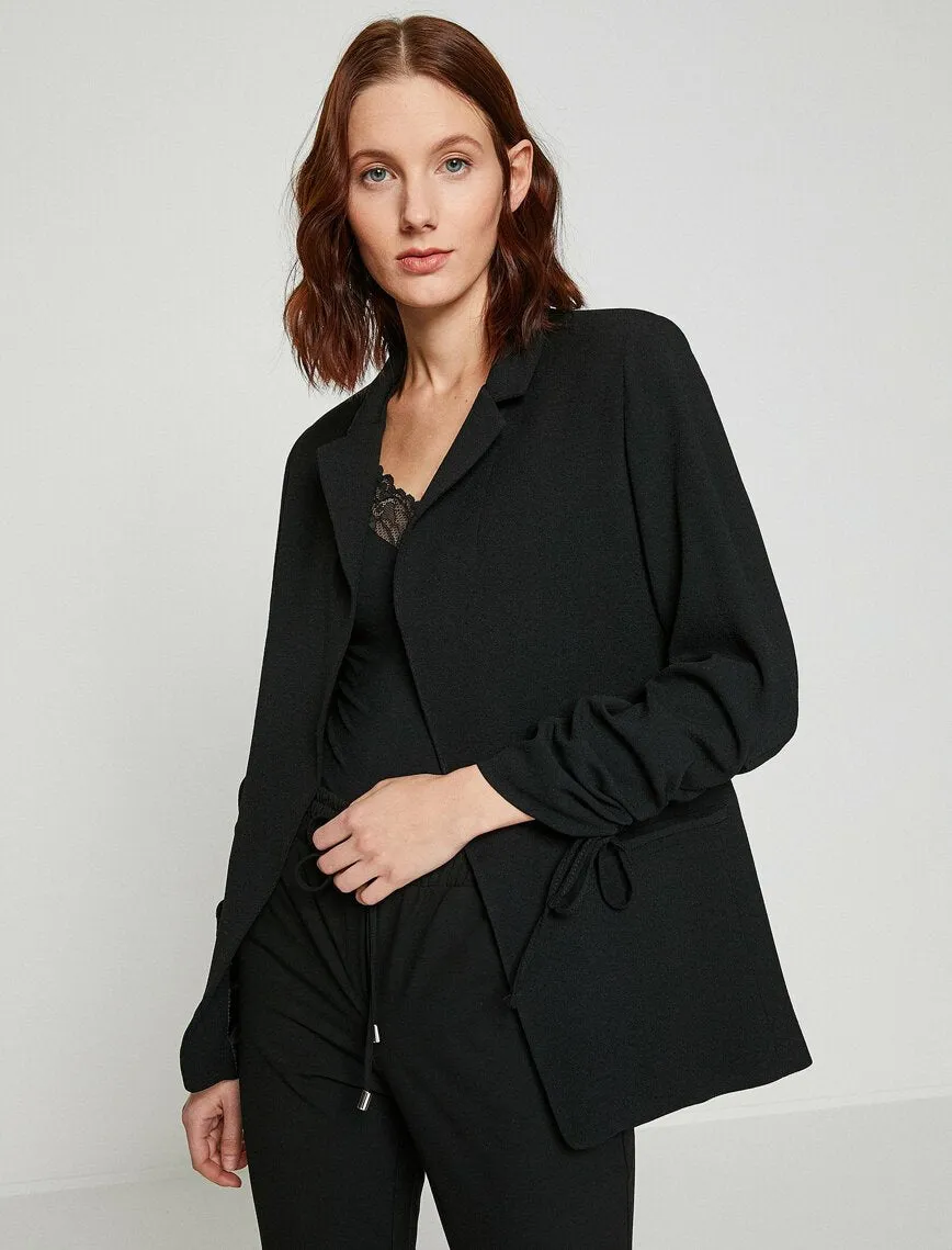 10740 Black Ruched Sleeve Jacket