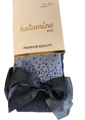 2 Tone bow tights -blue/navy