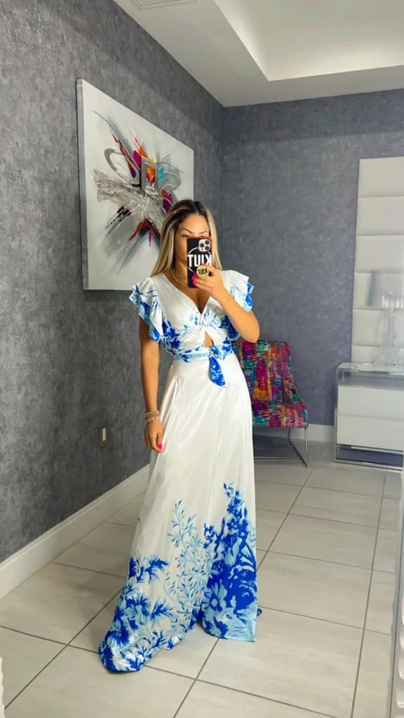 3809 Ruffled satin maxi dress