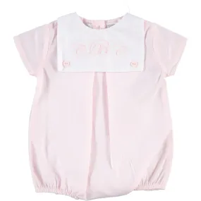 71002-Classic Monogram Button Bib Baby Girl Bubble Romper