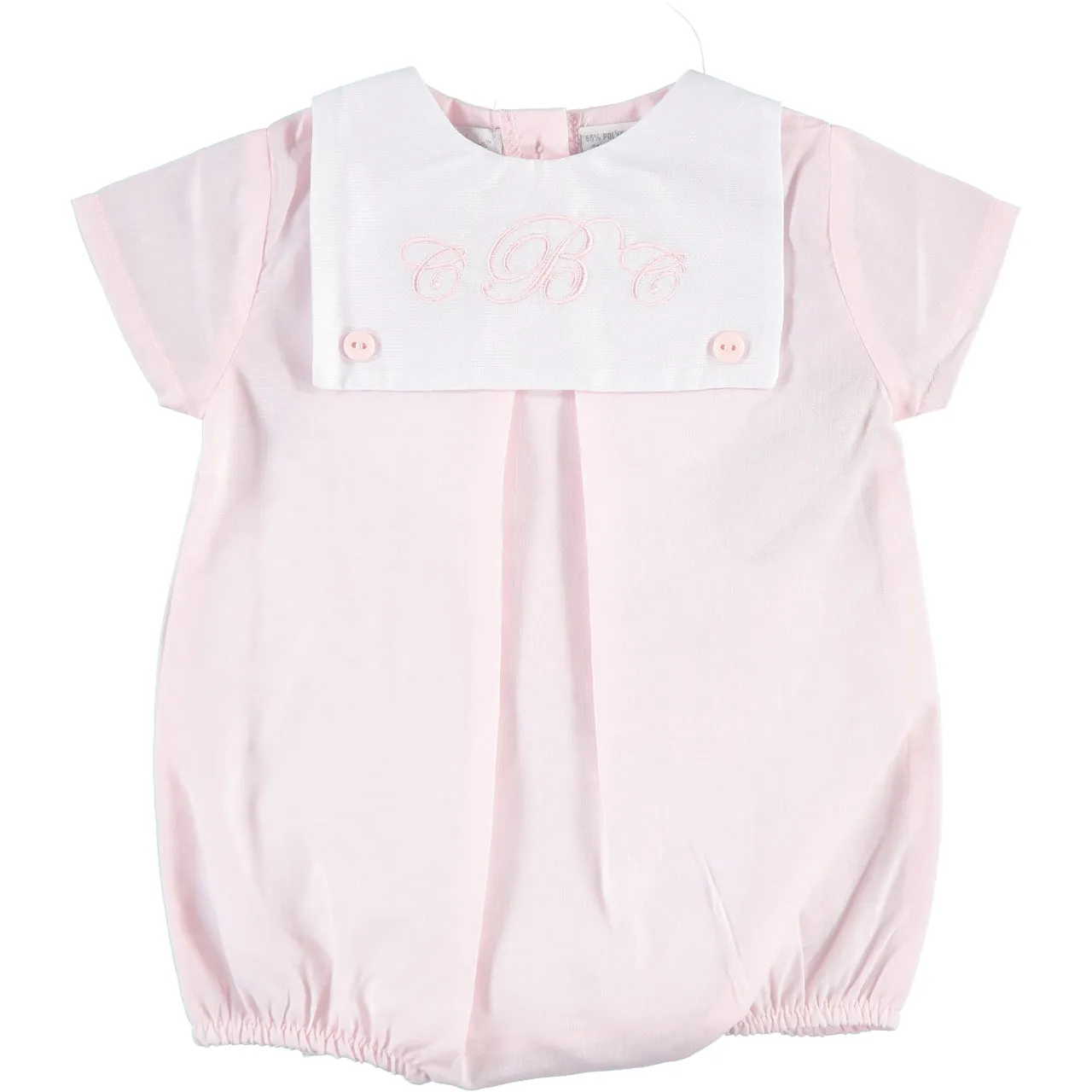 71002-Classic Monogram Button Bib Baby Girl Bubble Romper