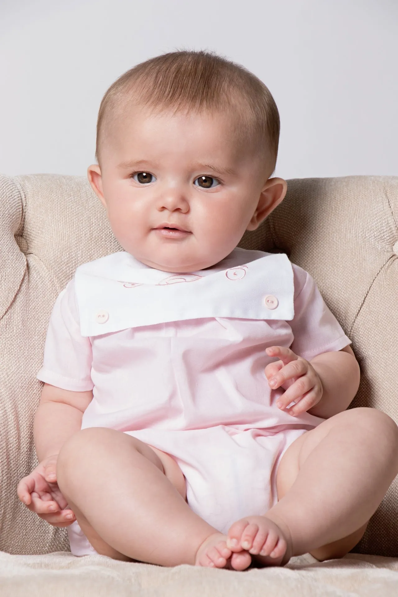 71002-Classic Monogram Button Bib Baby Girl Bubble Romper