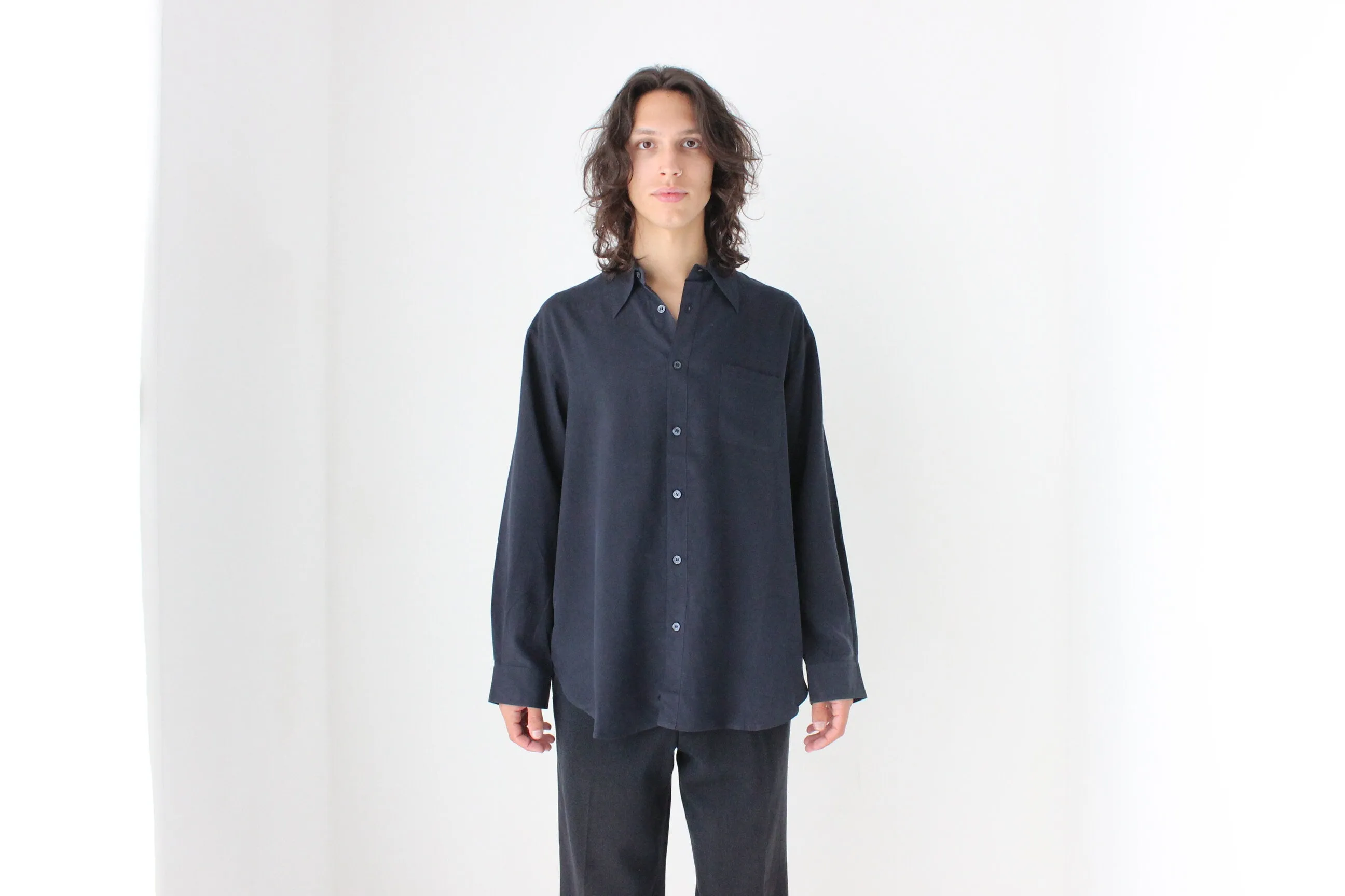 90s PURE FUJI SILK Relaxed Shirt in Midnight Blue