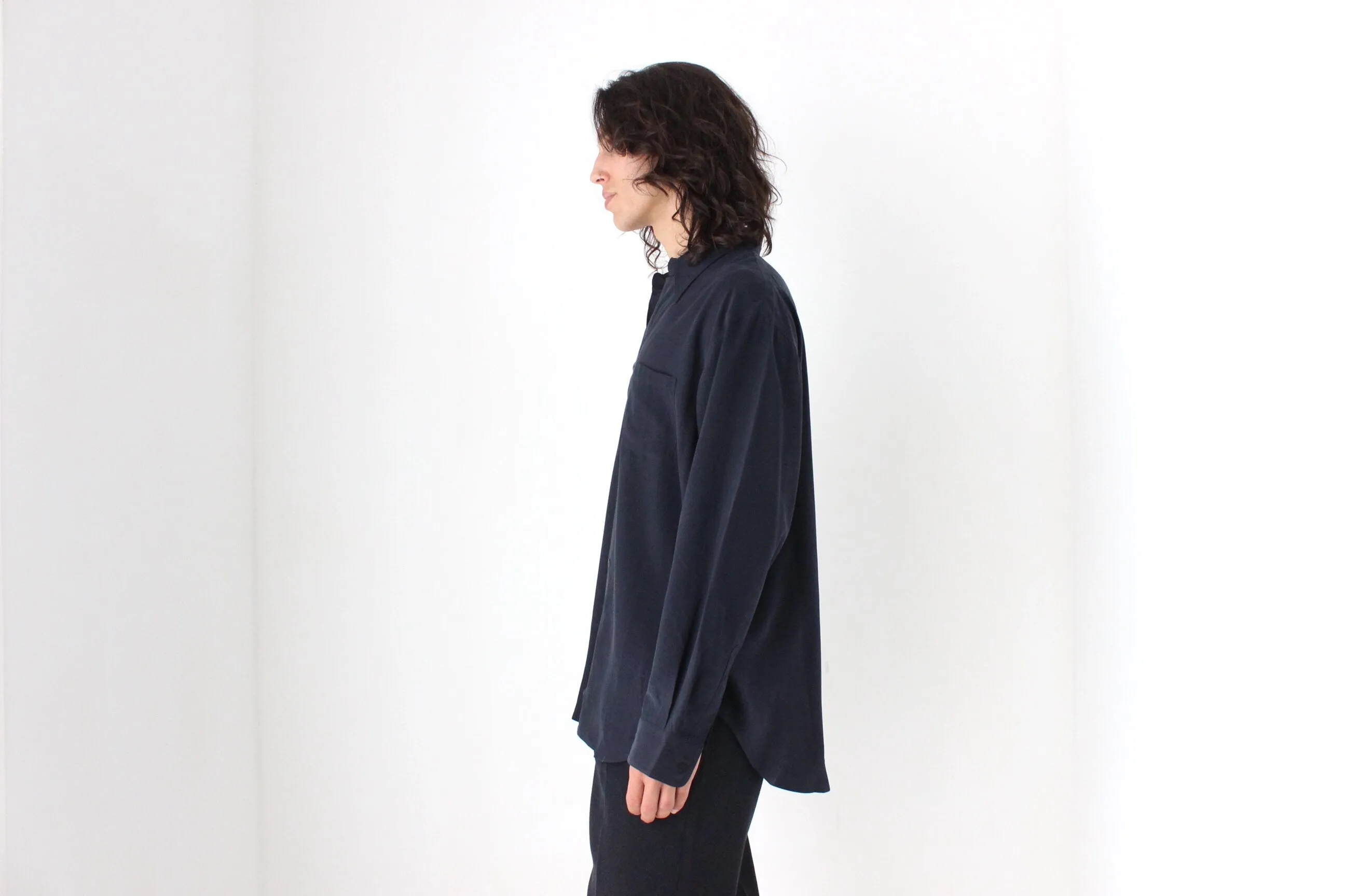 90s PURE FUJI SILK Relaxed Shirt in Midnight Blue