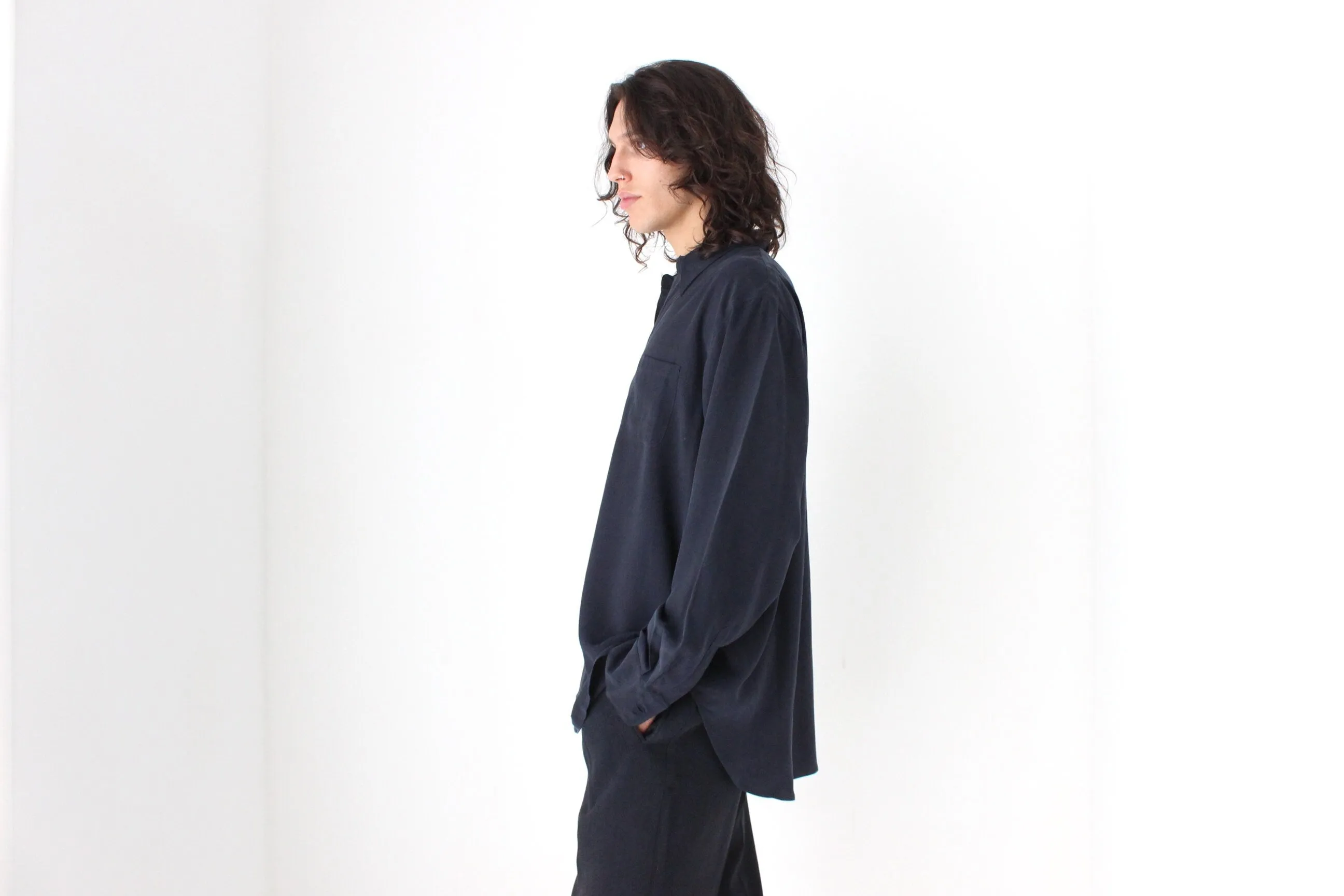 90s PURE FUJI SILK Relaxed Shirt in Midnight Blue