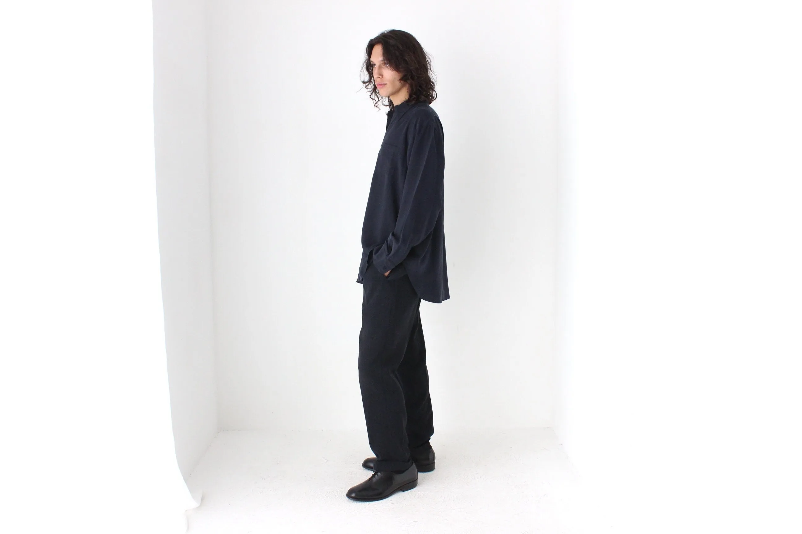 90s PURE FUJI SILK Relaxed Shirt in Midnight Blue