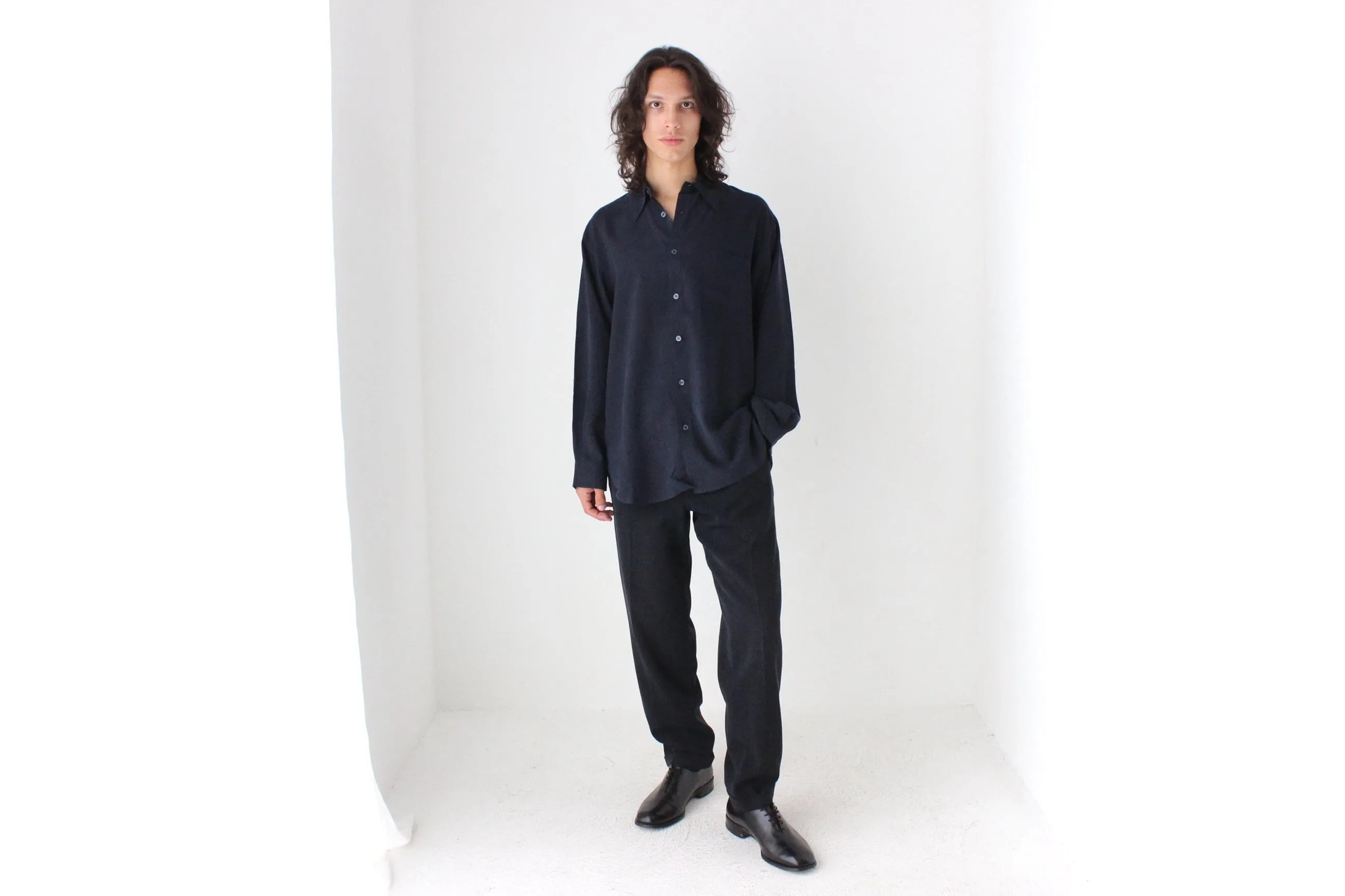 90s PURE FUJI SILK Relaxed Shirt in Midnight Blue