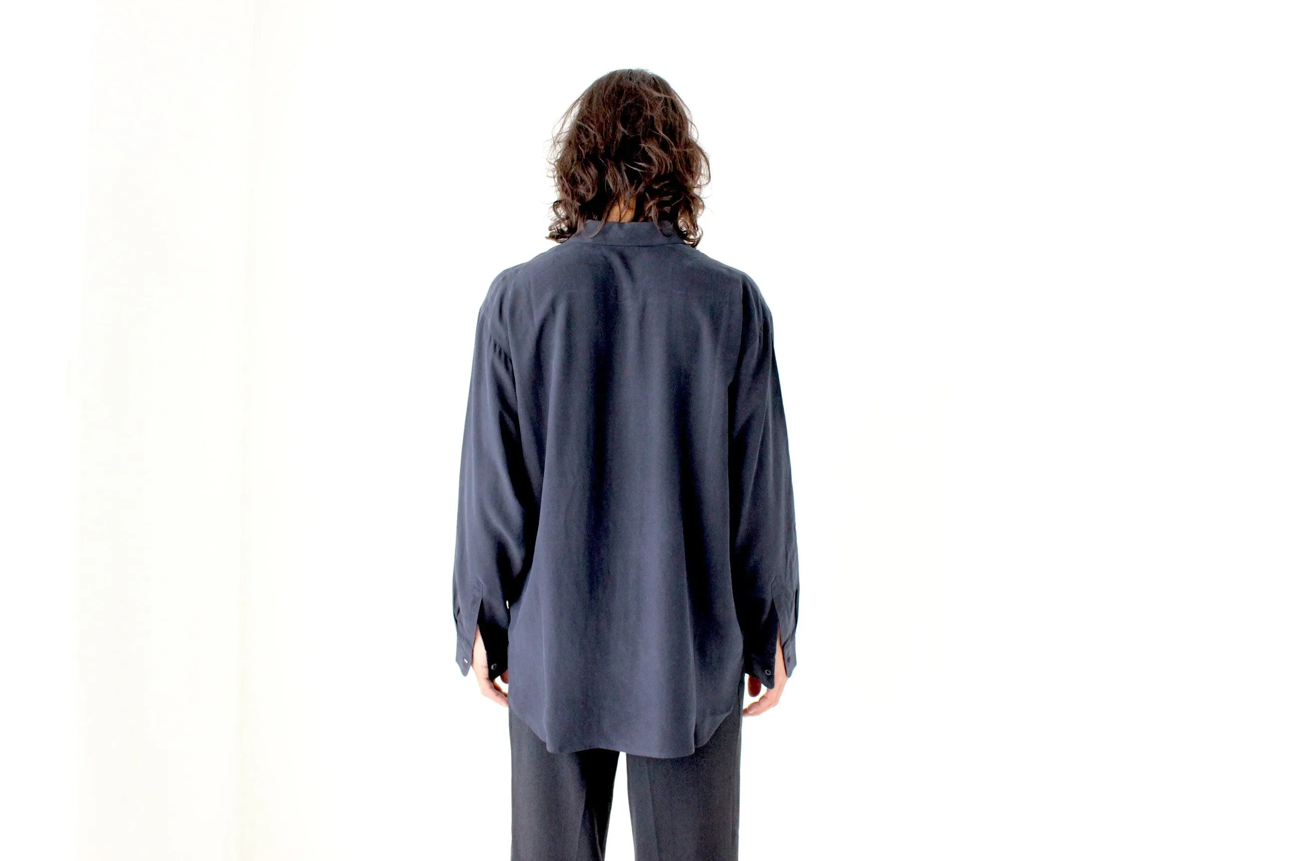 90s PURE FUJI SILK Relaxed Shirt in Midnight Blue