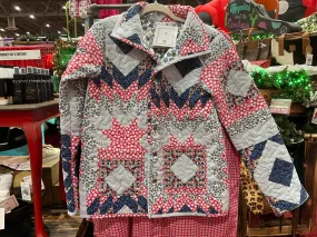 Adeline Patchwork in Coral Quilted button Jacket