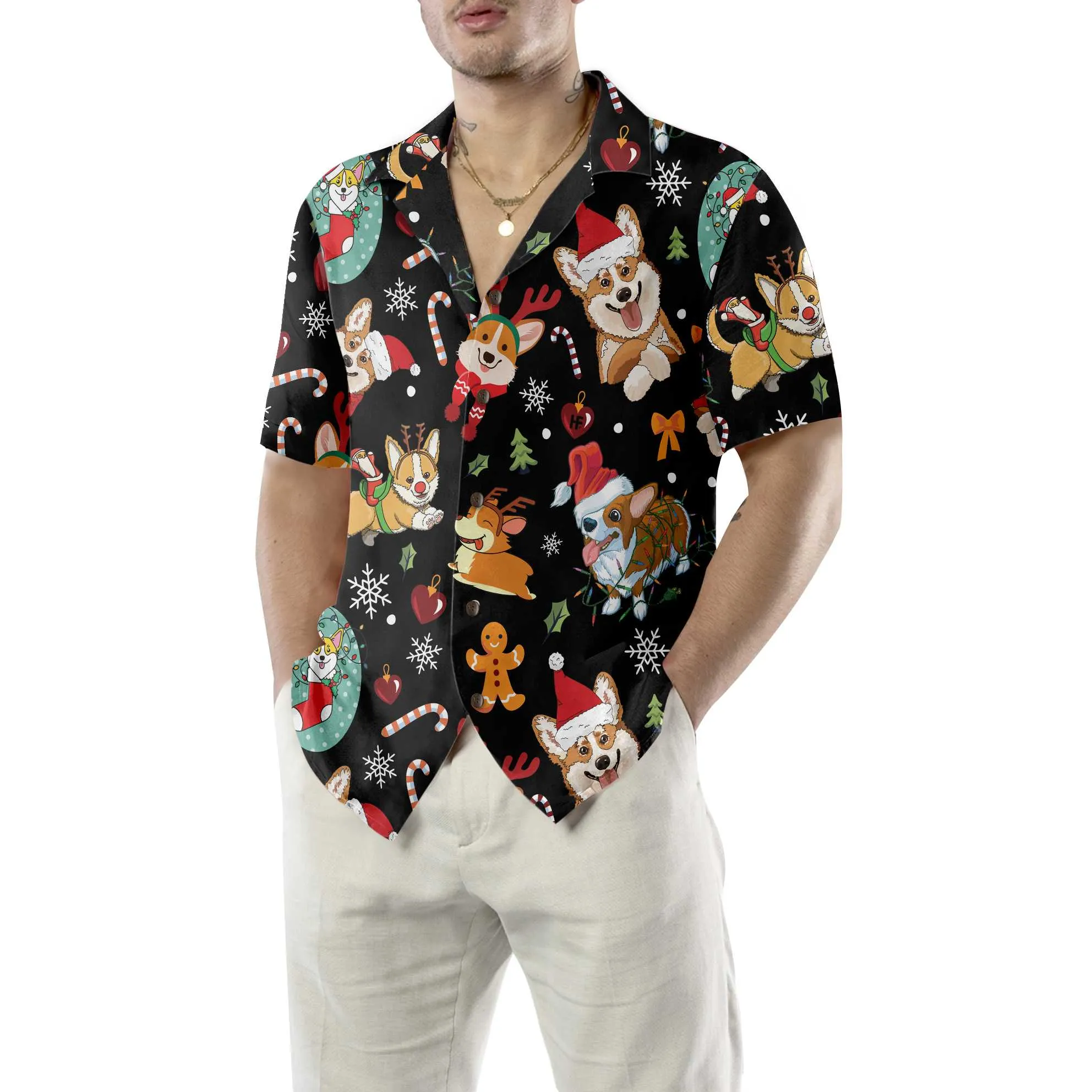 Adorable Corgis Dog Merry Christmas Hawaiian Shirt, Funny Dog Christmas Shirt, Christmas Gift For Corgis Lovers
