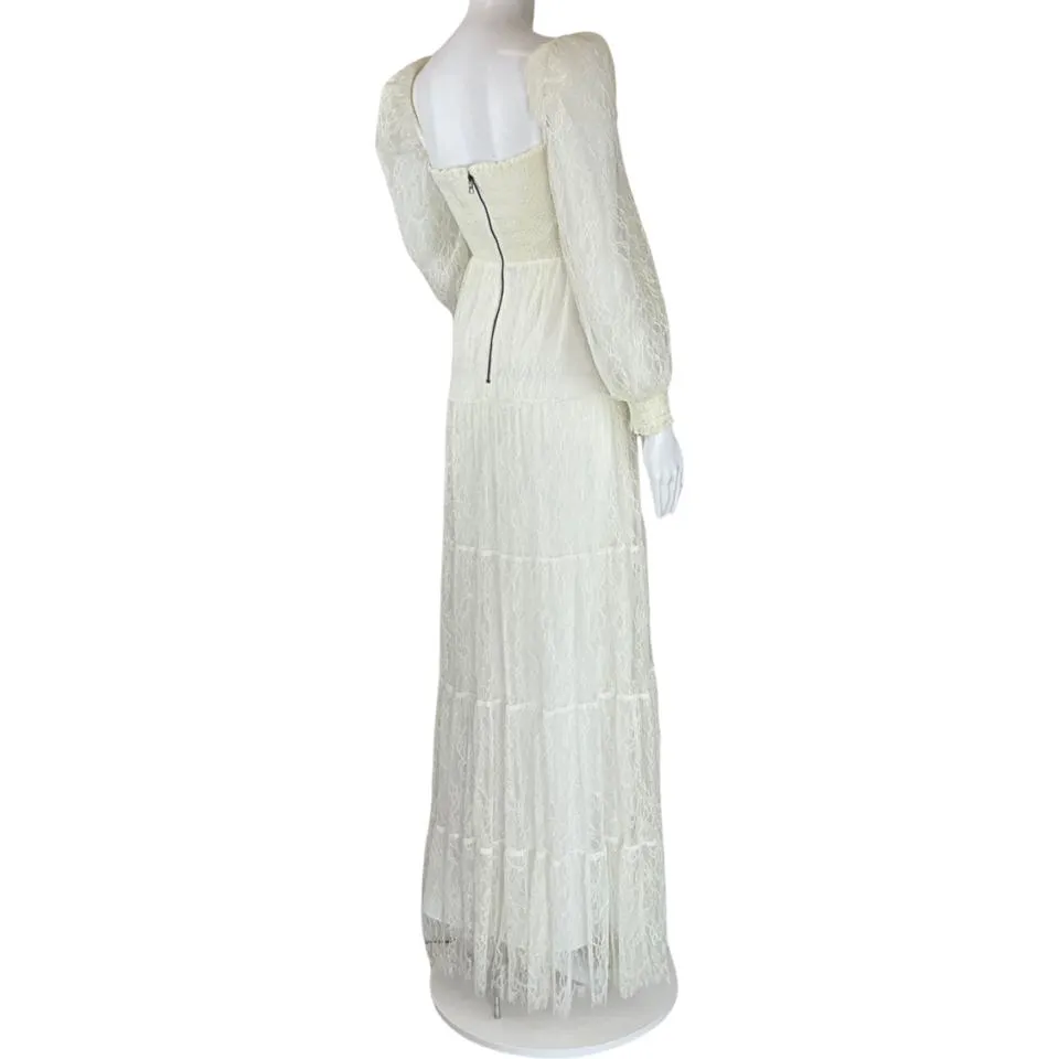Alice   Olivia Women's Cooper Off White Smocked Bodice Bridal Maxi Dress Sz 0