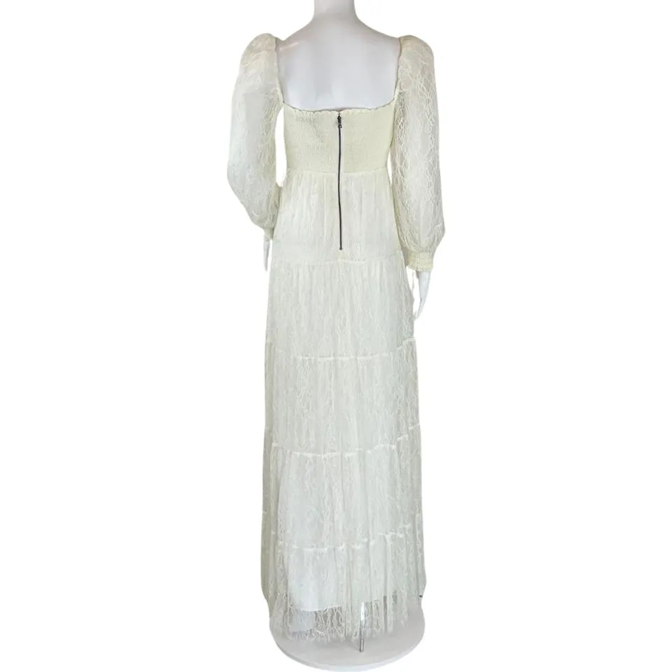 Alice   Olivia Women's Cooper Off White Smocked Bodice Bridal Maxi Dress Sz 0