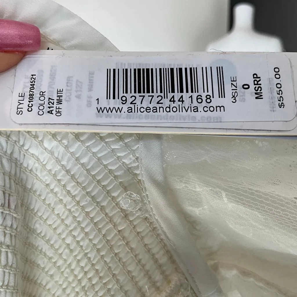 Alice   Olivia Women's Cooper Off White Smocked Bodice Bridal Maxi Dress Sz 0