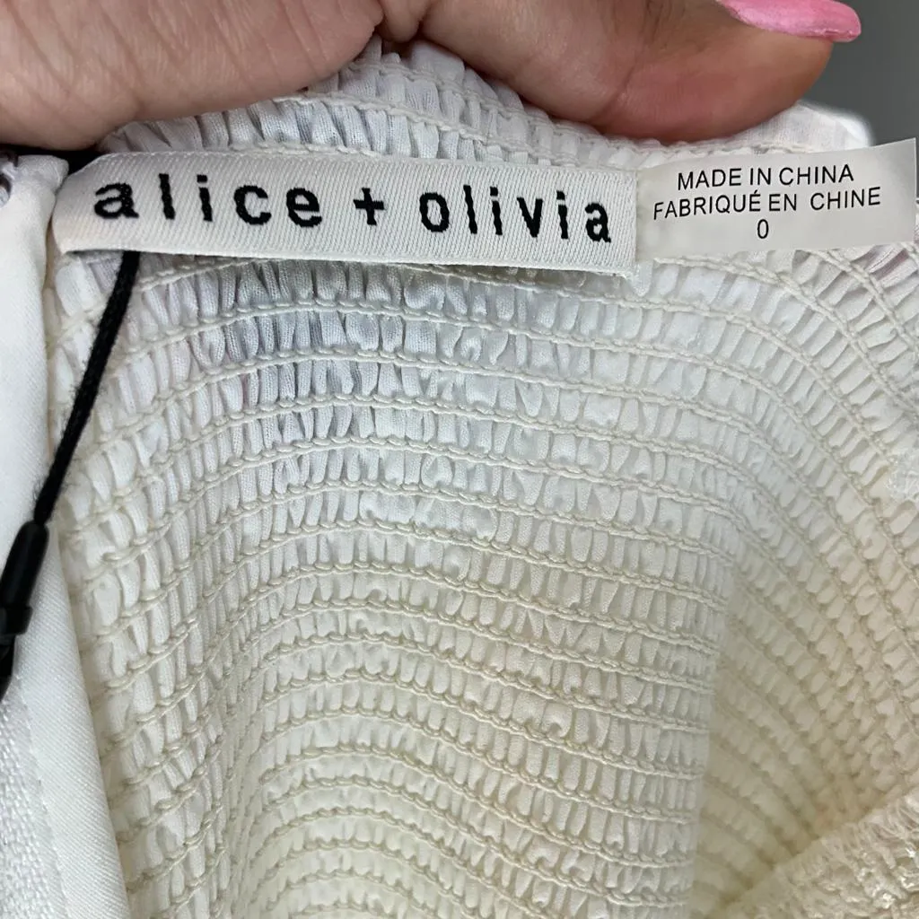 Alice   Olivia Women's Cooper Off White Smocked Bodice Bridal Maxi Dress Sz 0