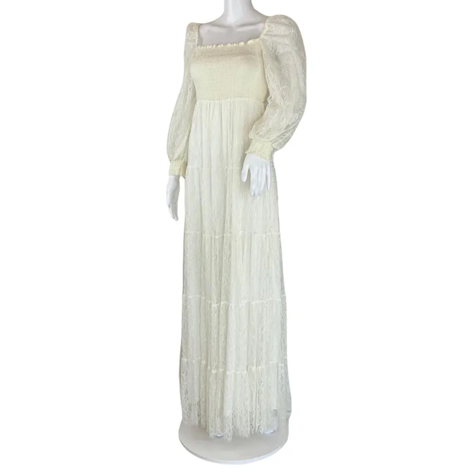 Alice   Olivia Women's Cooper Off White Smocked Bodice Bridal Maxi Dress Sz 0