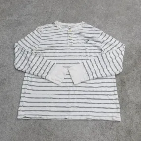 American Eagle Mens Striped Henley T Shirt Long Sleeve Athletics Fit White SZ XL