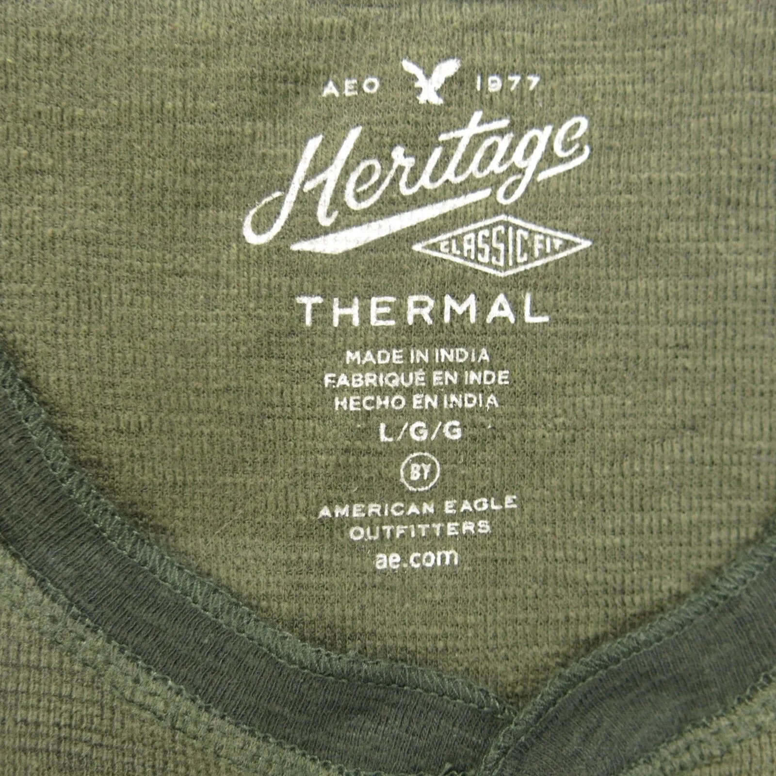 American Eagle Shirt Mens Large Green Heritage Classic Fit Thermal Henley Tee