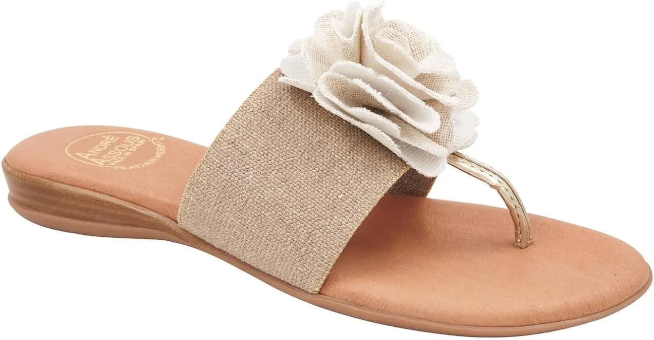Andre Assous Women's Nara Flat Sandal, Beige/Platino
