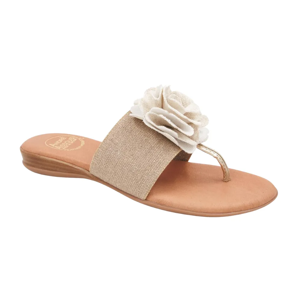 Andre Assous Women's Nara Flat Sandal, Beige/Platino