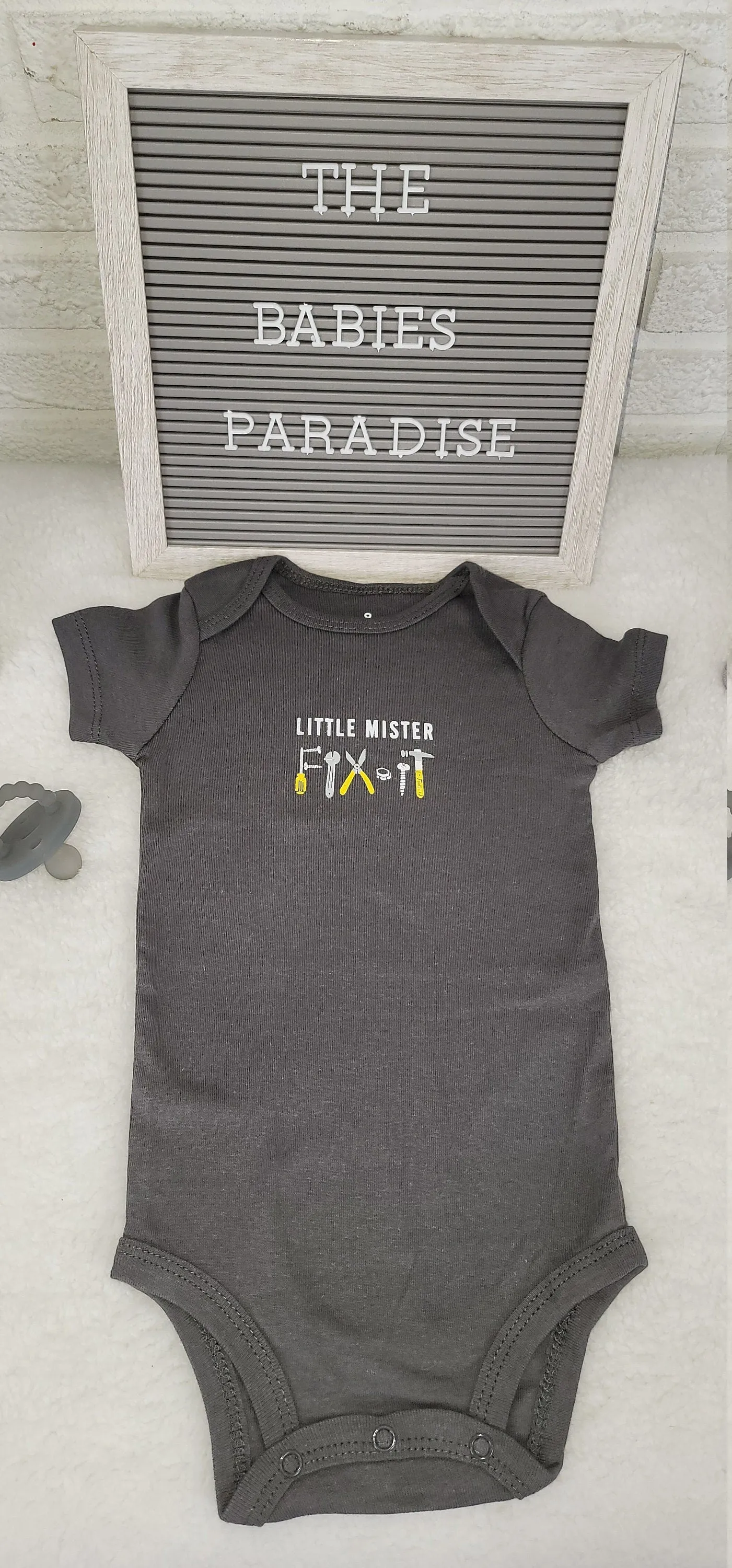 Baby Boy Onesie, Little Mister Fix it Design Onesie,  Gray Onesie, 9 month Baby Boy Onesie, trendy onesie, Stylish Bodysuite