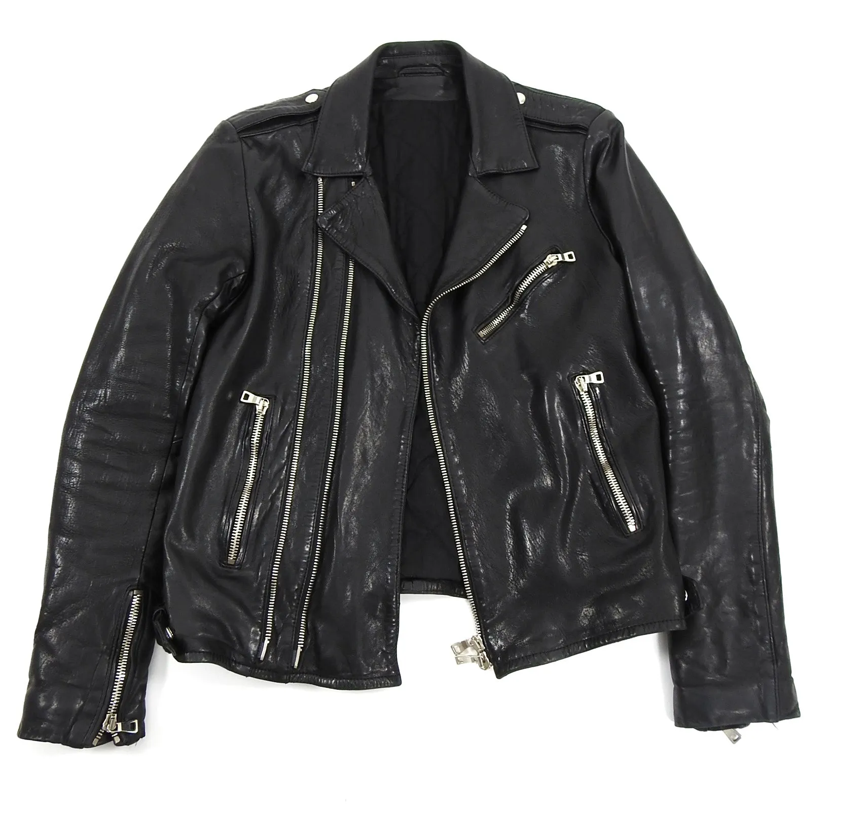 Balmain Black Heavy Lambskin Leather Moto Jacket - M