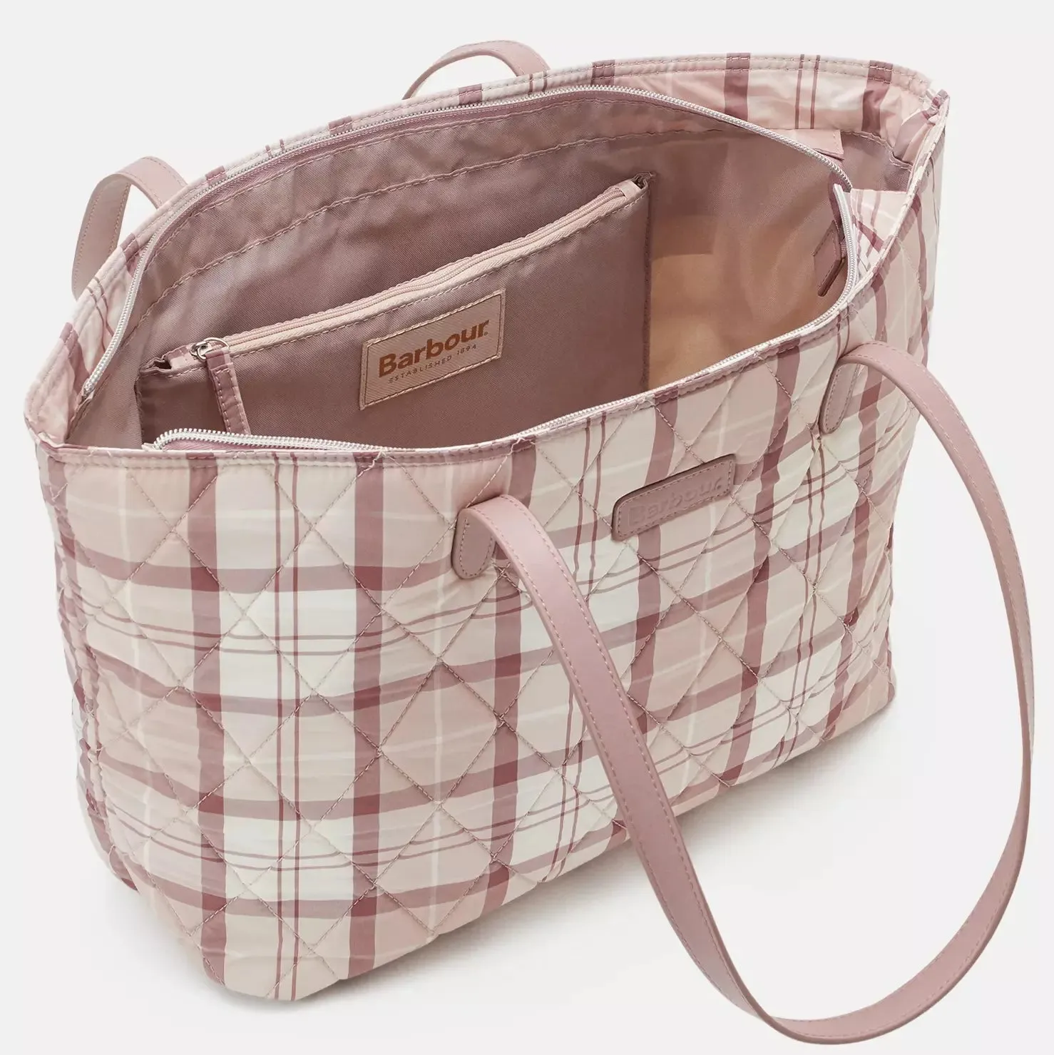 Barbour Bag Weatherham quilted tote shoulder bag in dewberry tartan LBA0344PU31