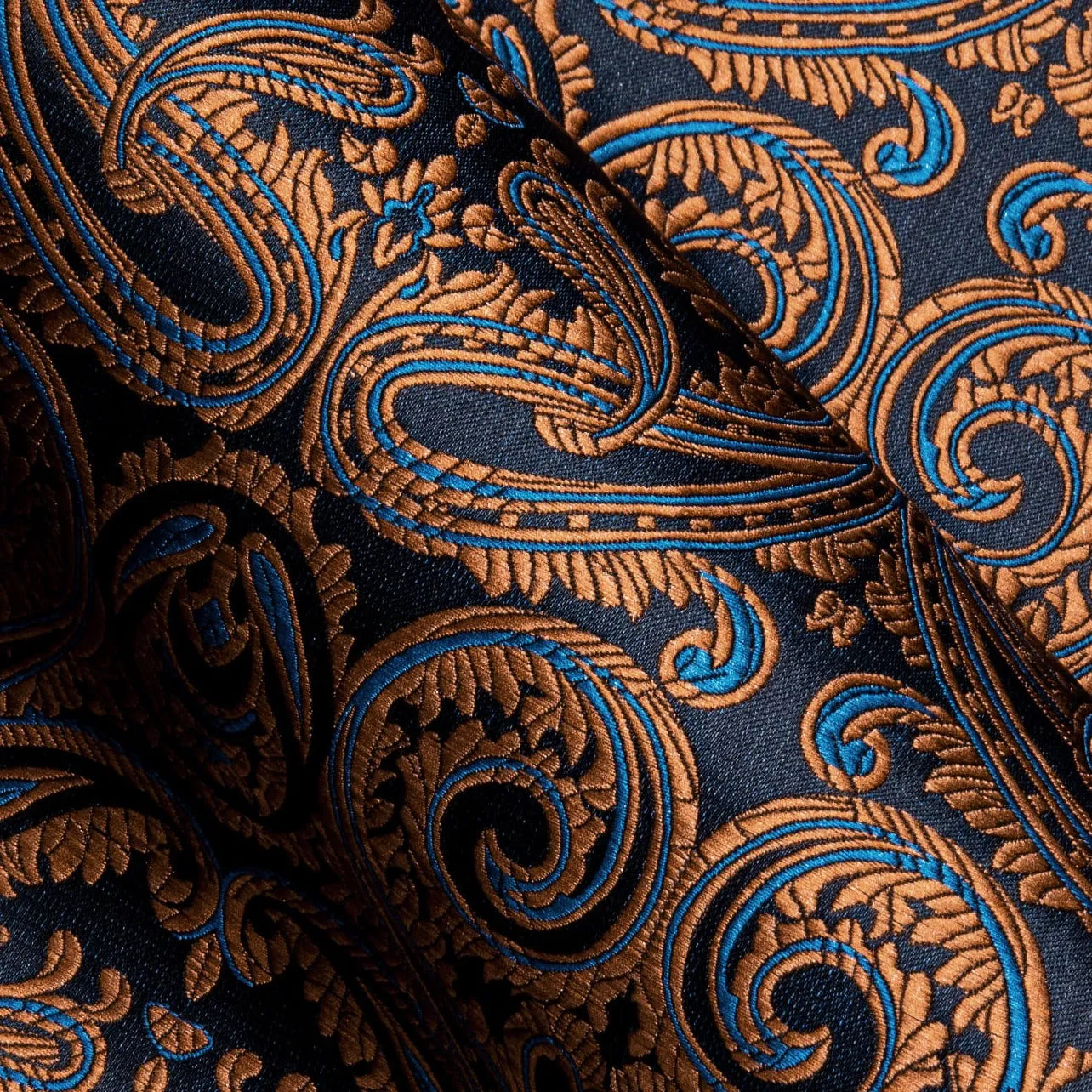 Barry Wang Men's Shirt Brown Blue Woven Paisley Silk Long Sleeve Shirt