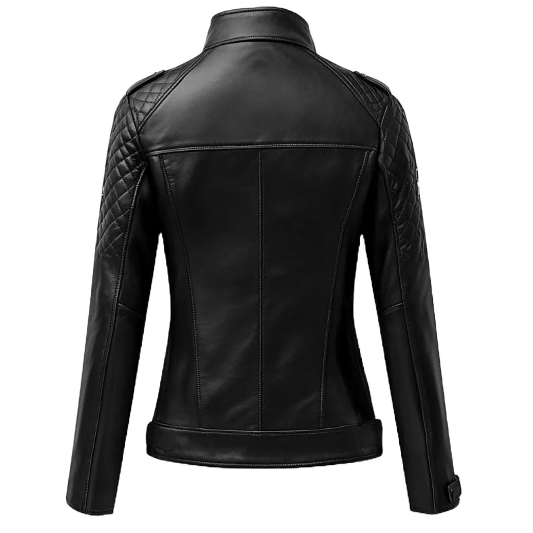 Black Quilted Leather Jacket with Zipper Details for Women | El Zoro