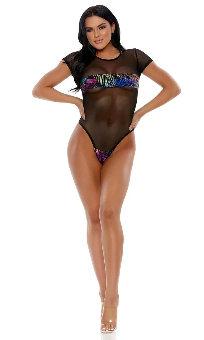 Black Sheer Mesh Chilled Out Hooded Bodysuit