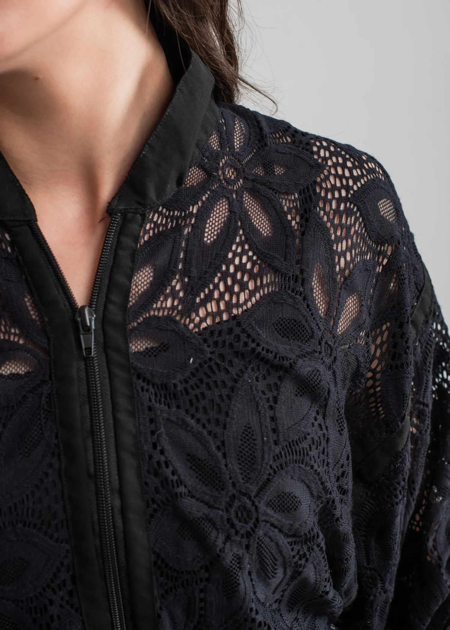 Black Zip Up Lace Blouse