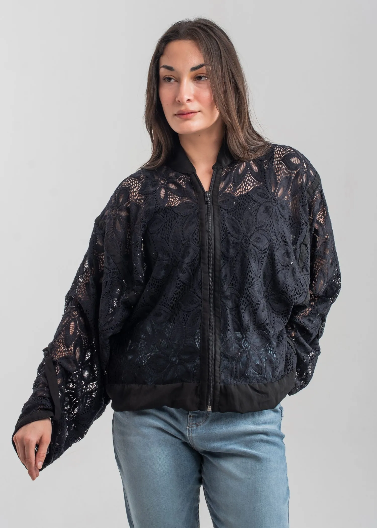 Black Zip Up Lace Blouse