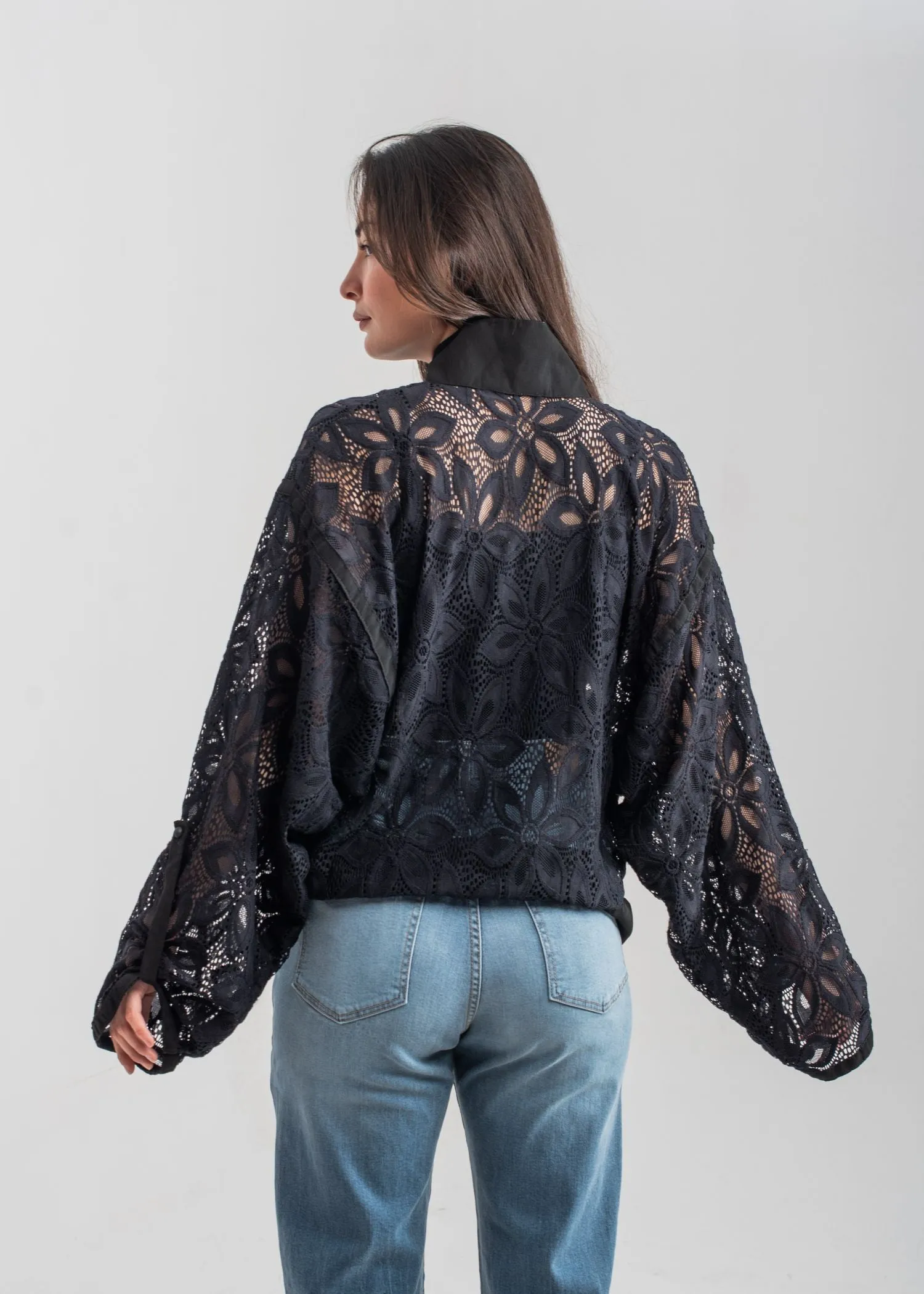 Black Zip Up Lace Blouse
