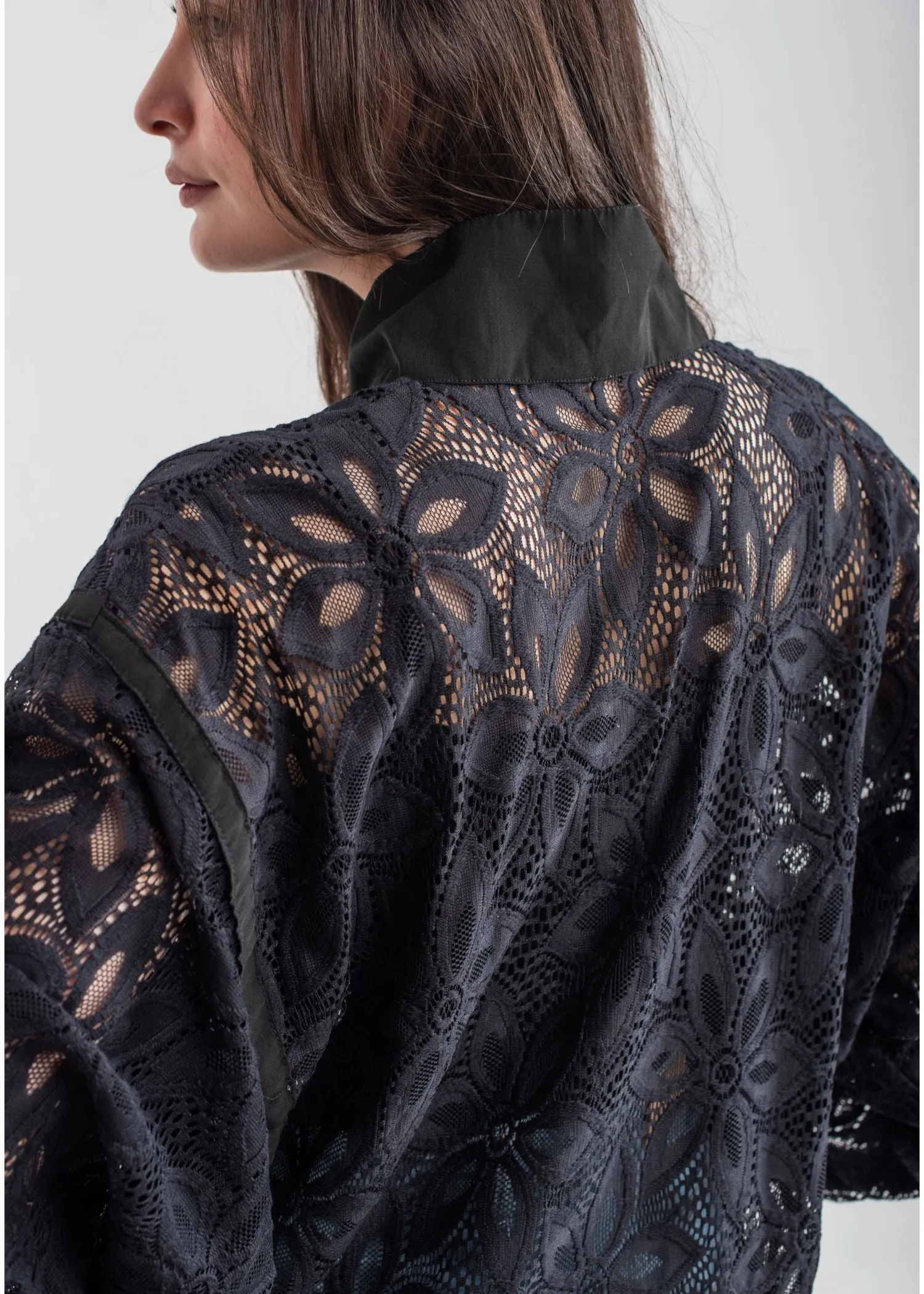 Black Zip Up Lace Blouse