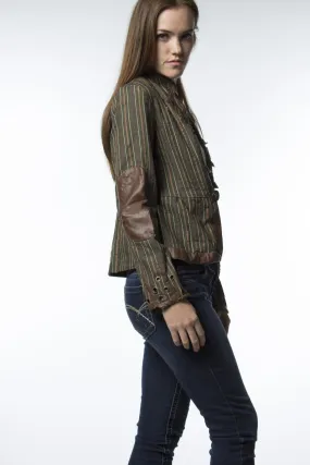 Brown Leather Trim Tailored Jacket-523