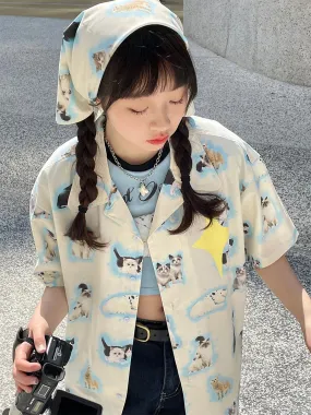 Cat print salt summer casual shirt