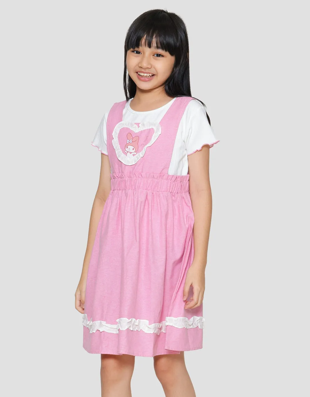 Character Kombinasi Midi Dress Overall Anak Perempuan