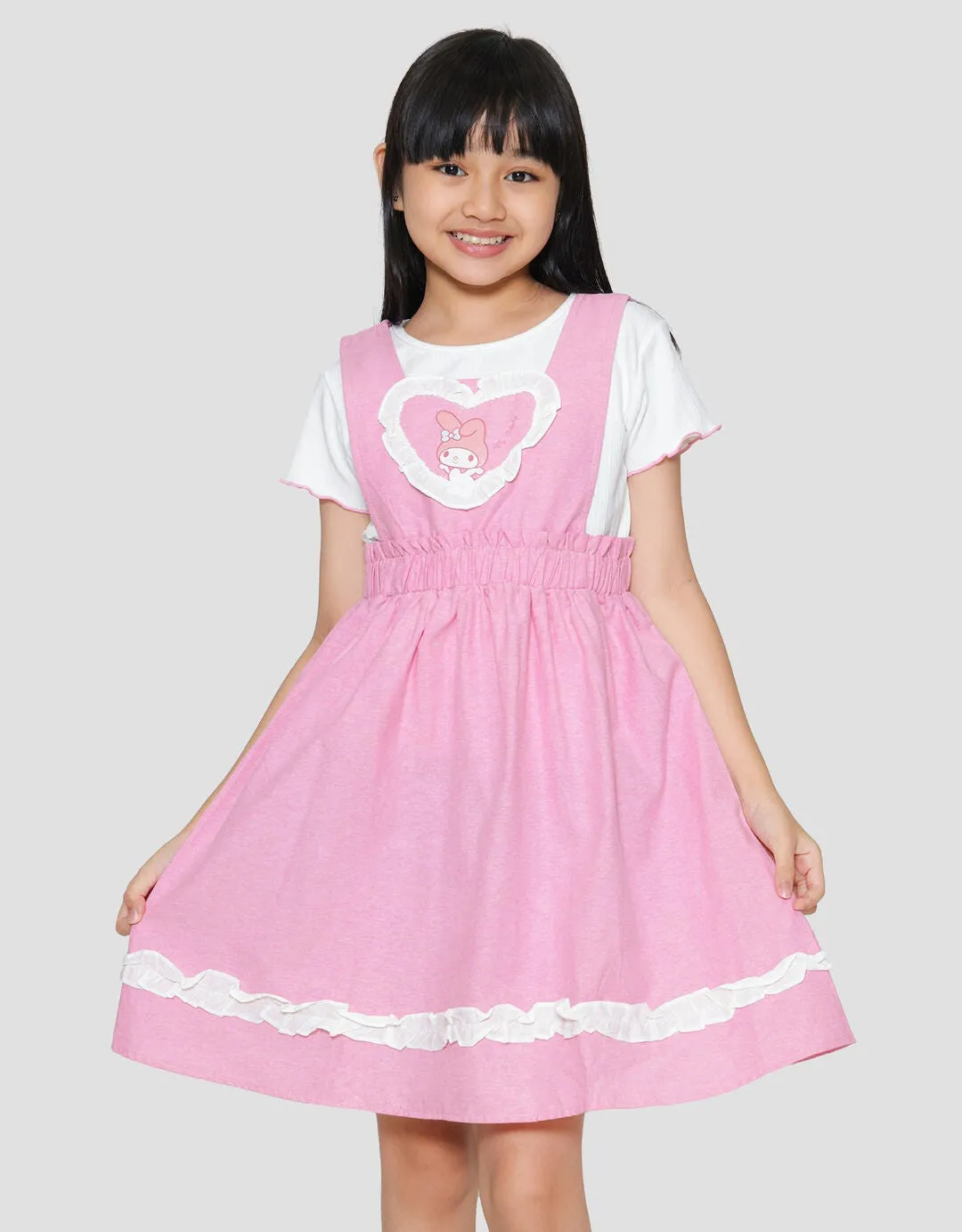 Character Kombinasi Midi Dress Overall Anak Perempuan