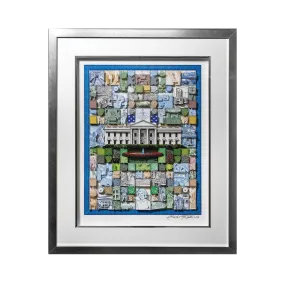 Charles Fazzino Colorful Quilted White House Art in Black Frame