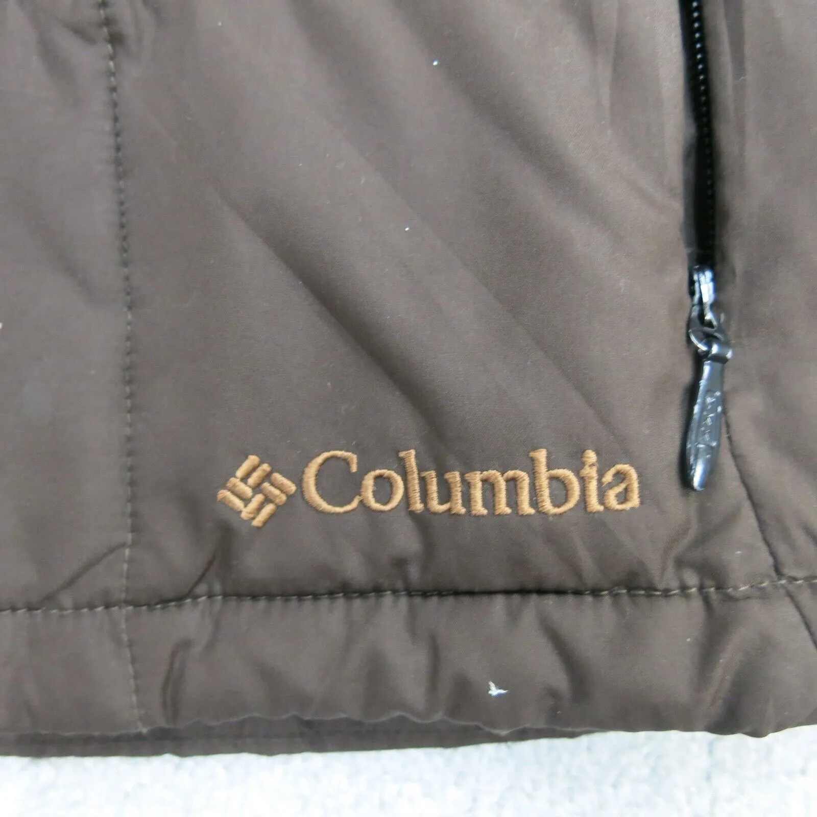 Columbia Girls Youth Quilted Vest Hooded Jacket Sleeveless Pocket Brown SZ 14\16