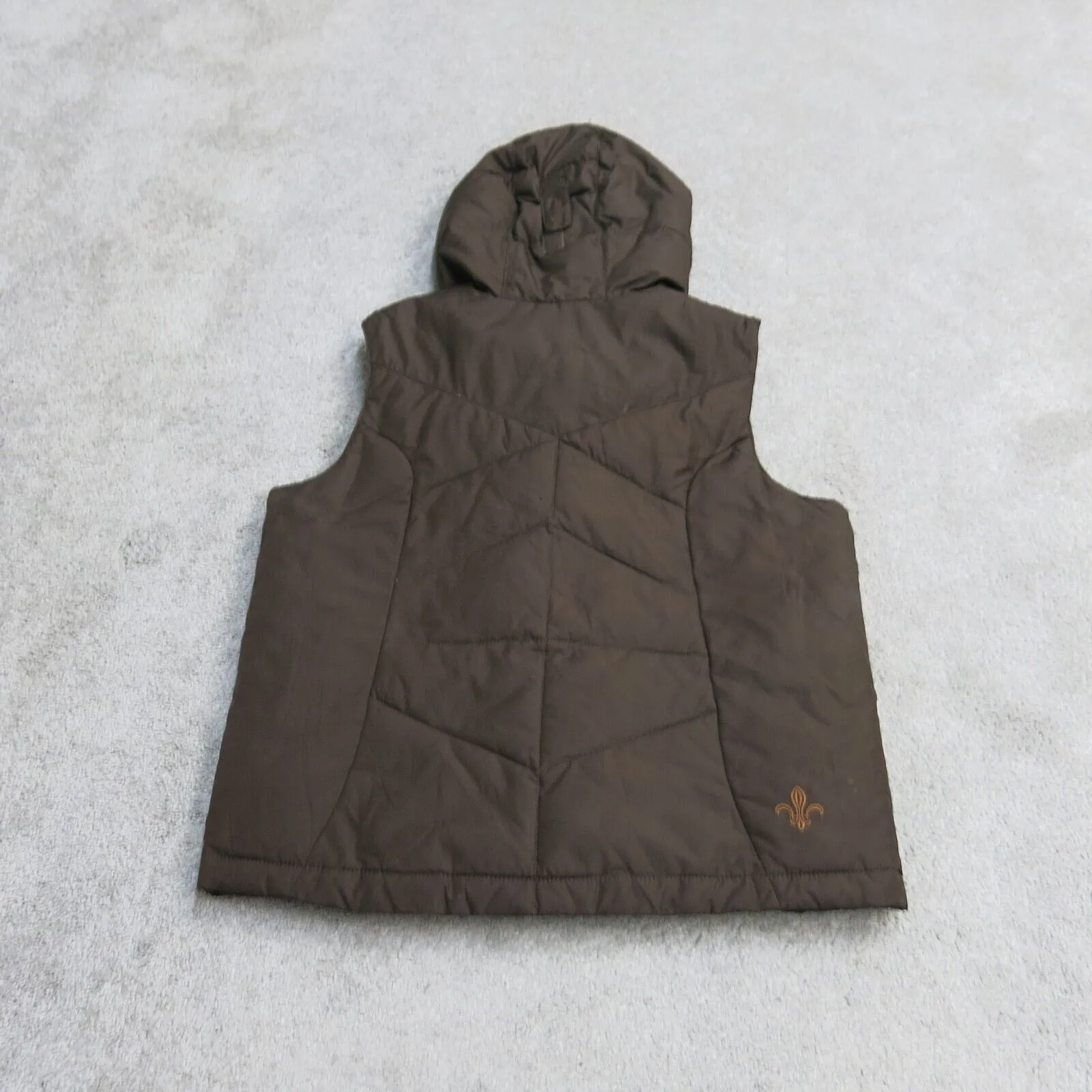 Columbia Girls Youth Quilted Vest Hooded Jacket Sleeveless Pocket Brown SZ 14\16
