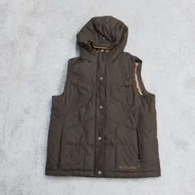 Columbia Girls Youth Quilted Vest Hooded Jacket Sleeveless Pocket Brown SZ 14\16