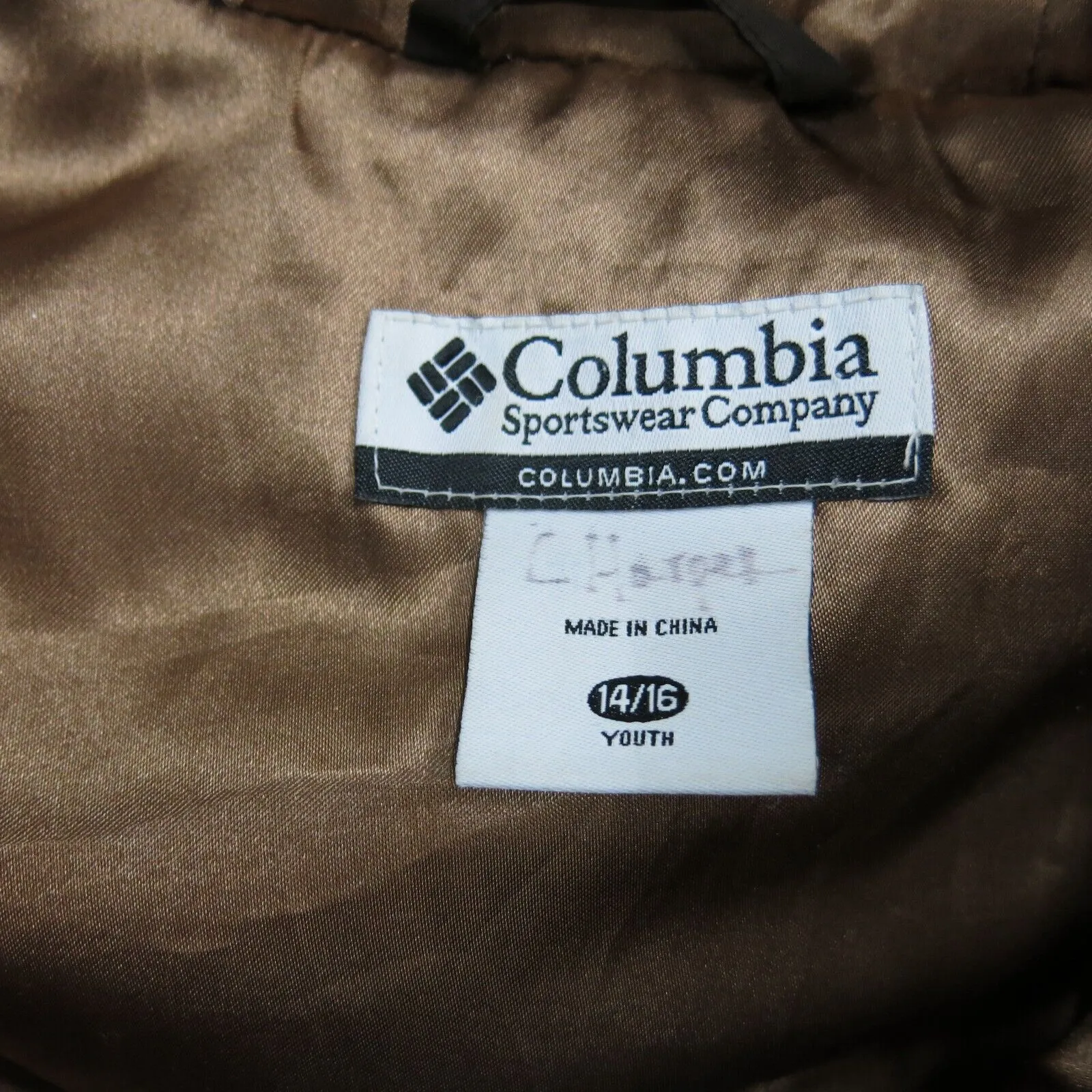 Columbia Girls Youth Quilted Vest Hooded Jacket Sleeveless Pocket Brown SZ 14\16
