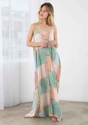 Contrast Paisley Patch Cocoon Maxi Dress