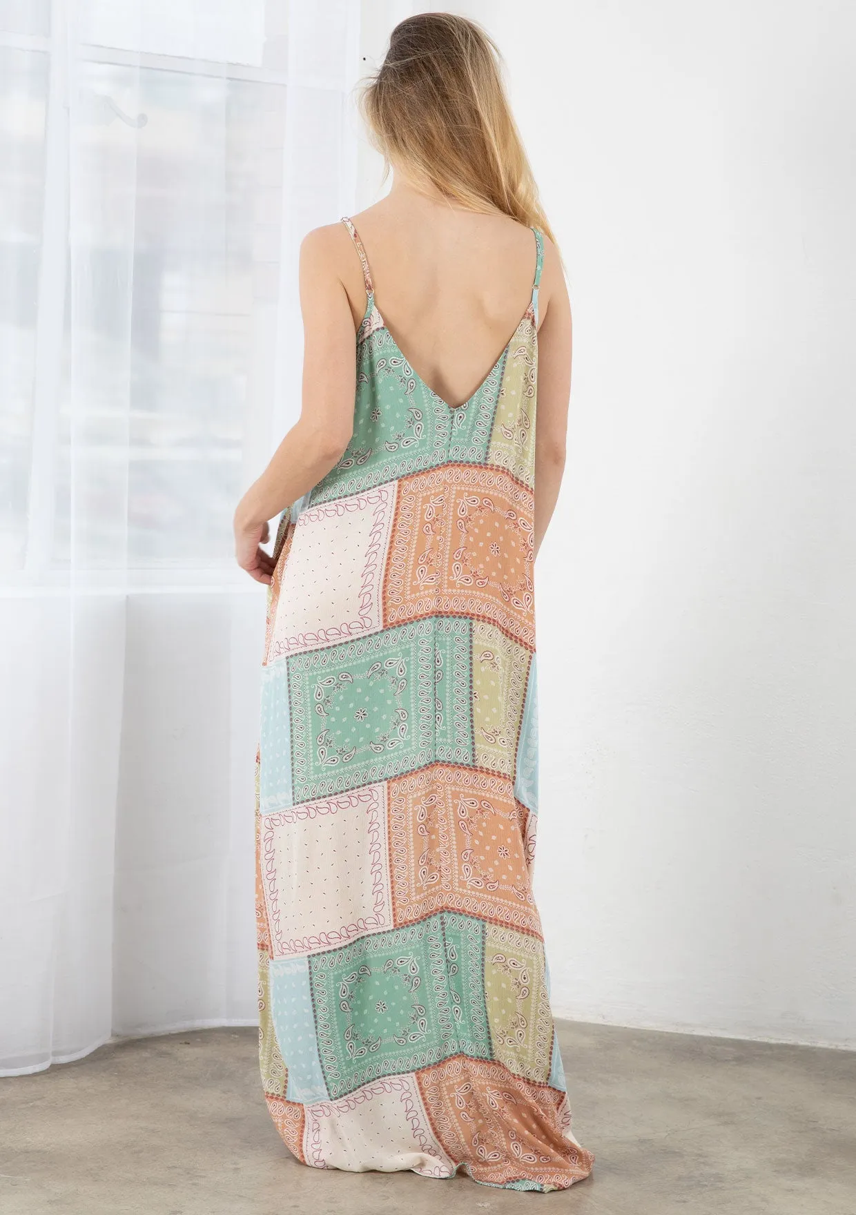 Contrast Paisley Patch Cocoon Maxi Dress