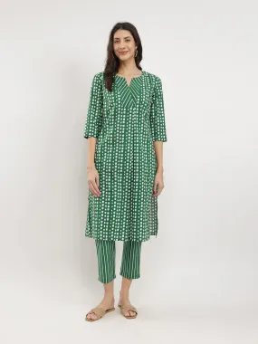 Cotton Geometric Print Play Kurta Set - Green