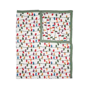 Cotton Muslin Quilted Throw - Christmas Bulbs