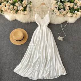 Crochet Knitted Lace-up White Slip Dress