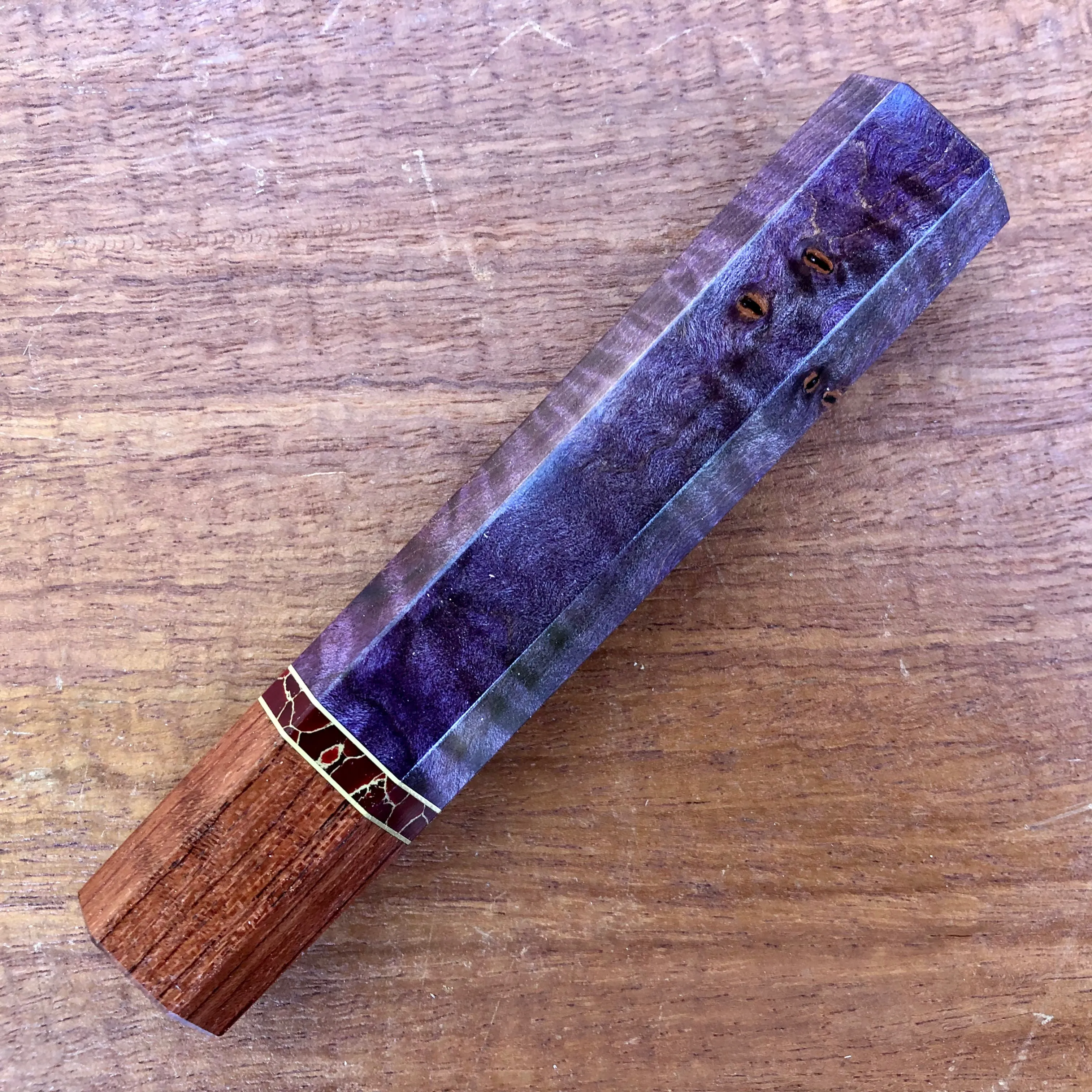 Custom Japanese Knife handle (wa handle)  for 240mm - Dyed quilted maple and bubinga