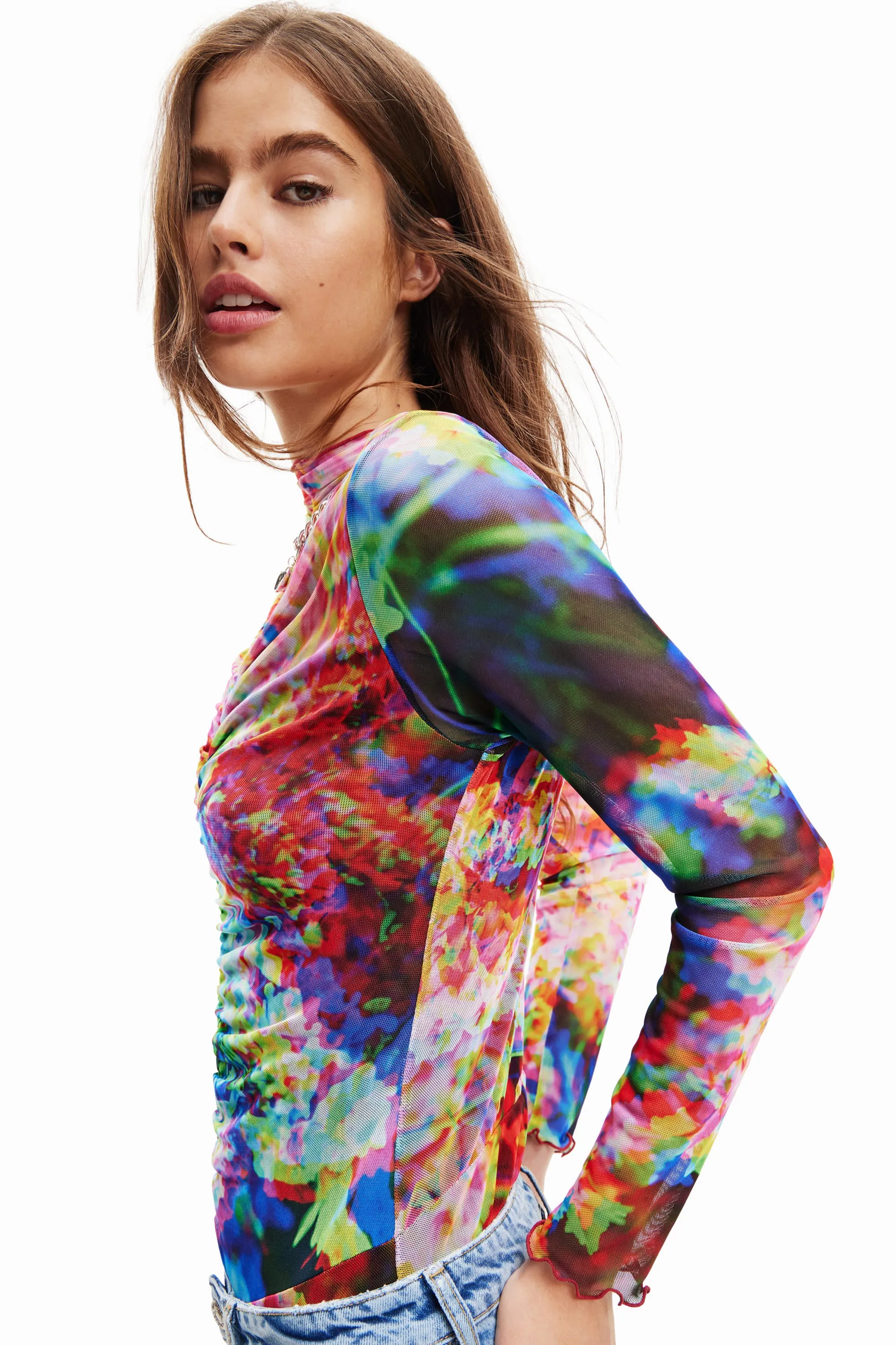 Desigual Dana Psychadelic Print Tulle Bodysuit 23SWQK27